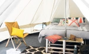 Interior of bell tent accommodation